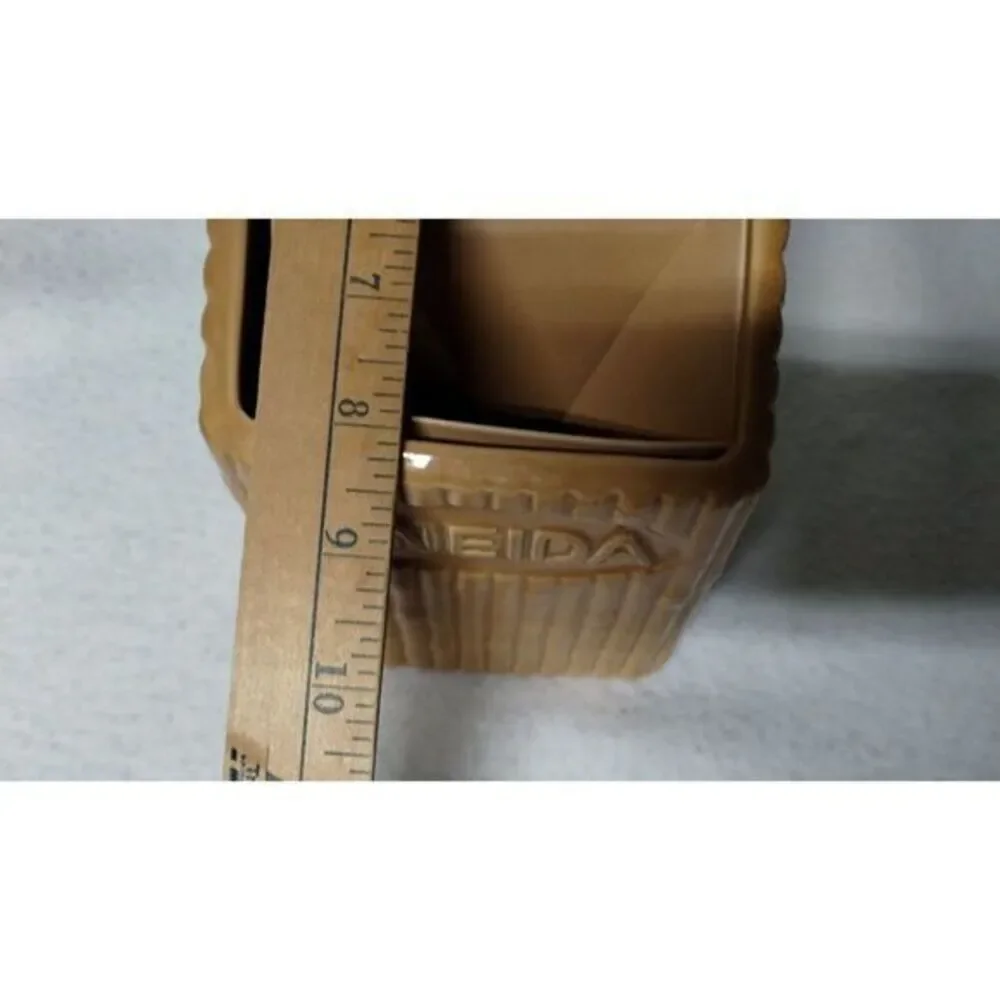 Oneida Ceramic‎ Utensil Holder Bamboo Design Kitchen Organizer Tan Brown